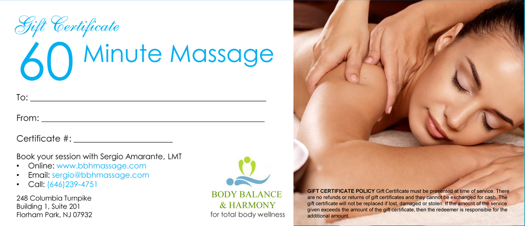 60 Minute Massage Gift Certificate