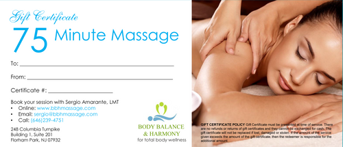 75 Minute Massage Gift Certificate